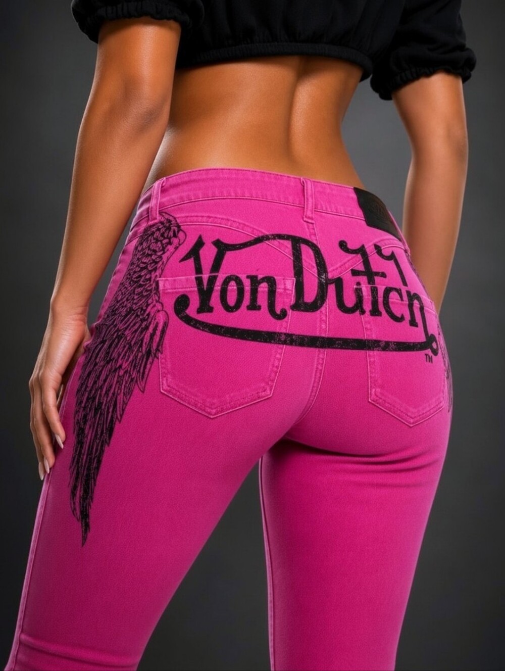VON DUTCH Tattoo Wings Bootcut Jeans Size 9 Graphic Denim Y2K Flare NWT PINK